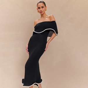 <span class=keywords><strong>Robe</strong></span> de soirée mi-longue élégante décontractée pour femmes, <span class=keywords><strong>robe</strong></span> de soirée formelle d'été, <span class=keywords><strong>robe</strong></span> <span class=keywords><strong>bustier</strong></span> sans bretelles à volants, <span class=keywords><strong>robe</strong></span> longue <span class=keywords><strong>noire</strong></span> de soirée - Product Image 3