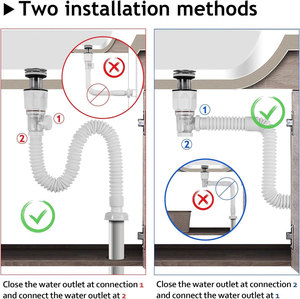 Bonde de lavabo de salle de bain moderne chromée sur mesure, avec tuyau de vidange intégré, facile à nettoyer, blanc, avec système de vidange pop-up et de trop-plein, Jade Hill - Product Image 3