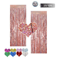 Nicro fête décoration or Rose mariage Tinsel anniversaire 3 * 6FT Laser fond mur toile de fond frange feuille métallique rideaux de pluie