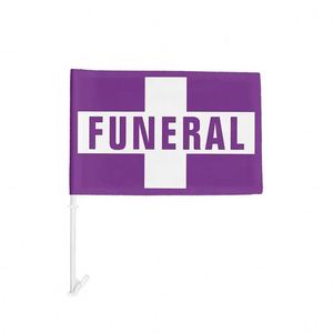 Drapeaux de voiture funéraire personnalisés en polyester pour cortège funéraire sportif avec support de mât en plastique - Product Image 1