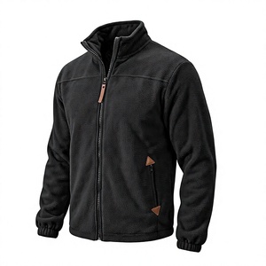Chaqueta Ligera de Forro Polar para Hombre, Color Negro, Cuello Alto, Cierre de Cremallera, Corte Regular Informal, para Otoño, 100% Poliéster Tejido, Color Sólido - Product Image 1