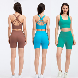 Vêtements de sport de bonne qualité pour femmes, Fitness, Gym, vêtements d'entraînement, deux pièces courtes, <span class=keywords><strong>soutien</strong></span>-<span class=keywords><strong>gorge</strong></span> de sport, ensemble de costumes de Fitness - Product Image 4