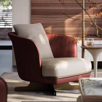 Fauteuil pivotant moderne, tissu et cuir bicolores, meubles de salon