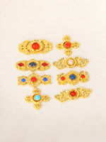 Boutons de vêtements en laiton plaqué or, filigrane floral, incrustés de pierres colorées, fournitures pour artisanat DIY, ornements de vêtements