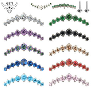 Piercing di Alta Gioielleria per il Corpo in Titanio G23 con Filettatura Interna, Top con Pietra di Zirconia Cubica Incastonata a 9 Griffe per Orecchio, Naso, Labbro, Helix e Lobo - Product Image 1