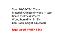 Table de bière pliante en bois réglable en hauteur avec trou pour parasol, table de bar portable pour extérieur, patio, barbecue, banquet, dîner, événement