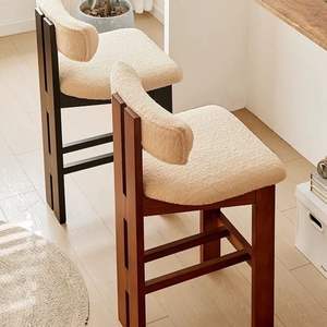 Chaise de relaxation de style crème <span class=keywords><strong>Tabouret</strong></span> haut rembourré tout en bois massif Tabourets de <span class=keywords><strong>bar</strong></span> en peau d'agneau de qualité supérieure - Product Image 2