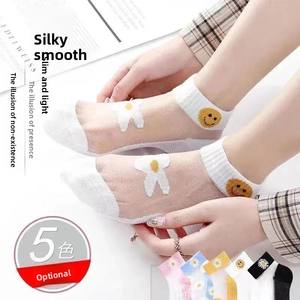 Chaussettes courtes en polyester tricoté Little Daisy Ice pour femme, antidérapantes, fines, à motif floral, style célébrité internet, effet verre cristallin - Product Image 1