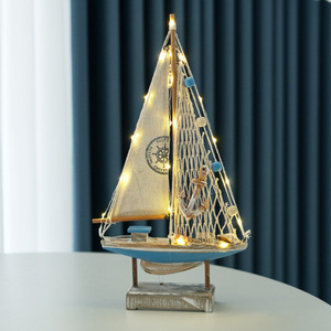 Mediterranean Sailboat Decorative Wooden Model With <b>Lights</b> Desktop Ornament For Living Room - Product Image 3