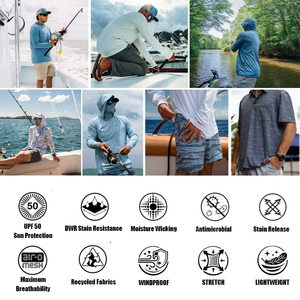 Custom UPF 50+ Sun Protection Fishing Hoodie Quick Dry Breathable Stretch Fishing <strong>Shirt</strong> with Built-in <strong>Face</strong> Mask for Men - Product Image 3