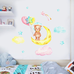 Balena e orso luna palloncino stelle carta da parati nuvoloso decorazioni per la casa adesivo murale per soggiorno camera da letto divano sfondo Decor Sticker - Product Image 6