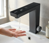 Distributeur de savon intelligent sans contact 2-en-1 couleur chrome avec robinet et affichage LED numérique, design moderne pour salles de bain domestiques et hôtelières