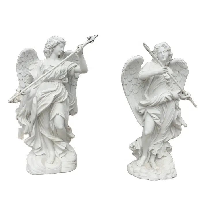 Escultura decorativa de Ángel, piedra de mármol blanco de alta calidad