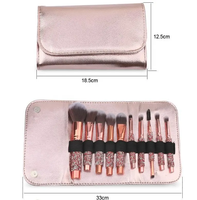 Pinceaux de maquillage vegan de haute qualité, manche scintillant rose doré, strass, ensemble de 10 pinceaux de maquillage avec sac