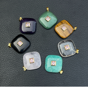 Colgantes de Moda Hechos a Mano con Cristal Curativo Cuadrado de Cuarzo Rosa y Amazonita en Forma de Lágrima con Diamantes de Imitación para la Creación de Joyas Infantiles - Product Image 6