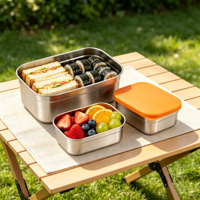 Ensemble de 3 contenants alimentaires rectangulaires pour le camping, 270 ml et 700 ml, boîte à lunch en acier inoxydable 304, couvercles en silicone étanches