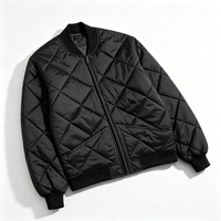 Blouson Bomber en Jean Matelassé Noir Diamant Personnalisé pour Homme, Col Mandarin, Fermeture Éclair Intégrale, Rembourré, Style Vintage Décontracté, Vêtement d'Extérieur à Superposer, Logo OEM