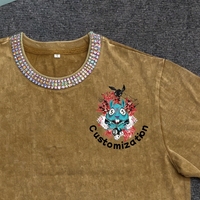 T-shirts surdimensionnés pour hommes, style streetwear, en coton lourd, avec impression DTG de logo personnalisé, strass et effet délavé vintage - Fabricant