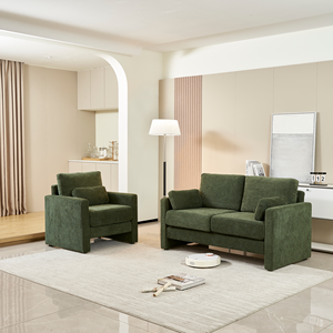 Modasi MDS-S038 Modern <b>Square</b> Chenille Fabric Loveseat Sofa Wooden Frame <b>Foam</b> Filled-Green for Apartment/Villa Living Rooms - Product Image 4