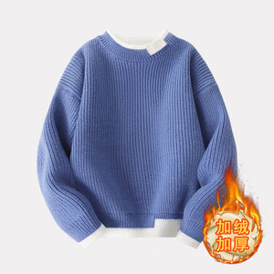 <span class=keywords><strong>Pull</strong></span> en maille pour enfants, nouveau modèle pour garçons, doublé en polaire, bleu, deux pièces, automne/hiver - Product Image 4