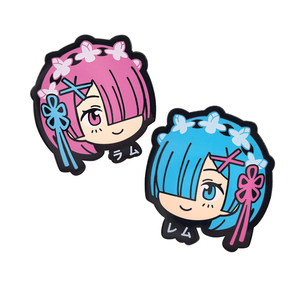 2 nouveaux designs de badges en métal de haute qualité Anime Re:<span class=keywords><strong>Zero</strong></span> Ram Rem de 5 cm pour la décoration de sacs à dos et de vêtements - Product Image 1