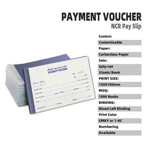 China Factory Cheap Trading Price Customizable 150X100mm 3ply/set 100P/Book 50gsm NCR Carbonless Paper Payment Slip Voucher
