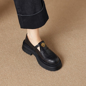 2025 Autumn Winter Collection Genuine Leather Camellia Loafers for Women Retro Single Shoes Round-Toed Thick-Sole Versatile for - Product Image 4