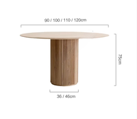 Table à manger ronde à piétement cannelé en chêne blanc, base colonne, bureau circulaire, table sur mesure à jointures mortaise et tenon