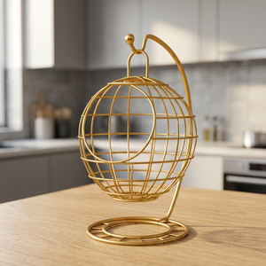 Golden Round <b>Metal</b> Storage <b>Basket</b> Stainless Steel Kitchen Food Container Minimalist Standing Type Durable Single - Product Image 3