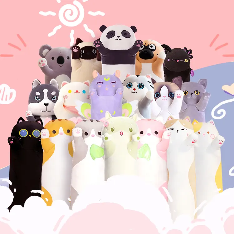 wholesale customized 130cm cute soft mewaii long cat plush body pillow toys stuffed animal oem plush doll for kids
