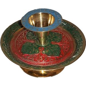 PARIJAT HANDICRAFT Traditional Chamberstick Shape Candlestick Holder Blue <b>Red</b> Taper <b>Candles</b> Christmas Tabletop Fits Standard - Product Image 3
