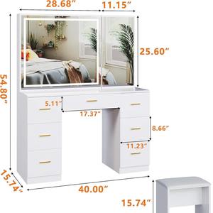 Coiffeuse Moderne de Luxe avec Miroir Éclairé, Rangement Multi-Niveaux, Design Simple et Panneau en Bois - Product Image 5