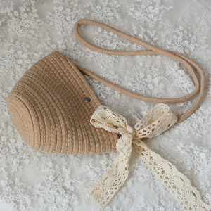 Bolso tipo cubo, bolso bandolera de algodón tejido con paja, bolso de hombro, bolso versátil para mujer, bolso de playa, forma de corazón simple, mini y - Product Image 2