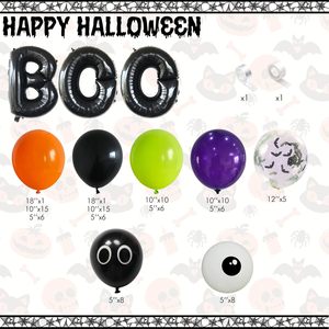 Guirlande d'arche de ballons en latex pour Halloween avec lettres brillantes « Boo » et motif imprimé chauve-souris, décorations de fête de forme ronde - Product Image 4