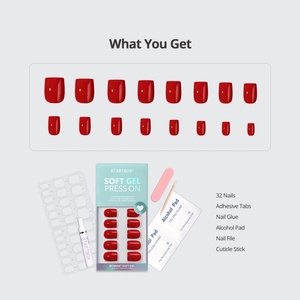 BTArtbox False Fake <b>Nails</b> <b>Set</b> High Quality Wholesale Plain Solid Color Summer Soft Gel Short Square Red Stick Press on <b>Nails</b> - Product Image 5
