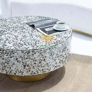 Mesa de centro con Incrustaciones de nácar hechas a mano con base de madera, mesa decorativa de lujo para decoración de sala de estar - Product Image 3