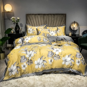 Factory Hot <strong>Sale</strong> Yellow Lyocell Fiber Printing <strong>Duvet</strong> Covers <strong>Super</strong> <strong>king</strong> Size Bedsheets Bedding Sets - Product Image 1