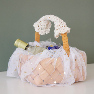 Pastoral kotak hadiah kain kasa untuk bayi, kotak hadiah lingkaran rotan, kotak hadiah keranjang bambu angin pernikahan seri hutan, kotak permen kain kasa bulan penuh untuk bayi - Product Image 3