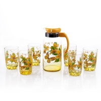 Ensemble de 7 pièces de verrerie élégante pour l'eau : Pichet et 6 verres imprimés pour eau froide