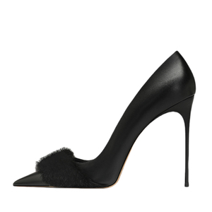 Chaussures à talons hauts et fins pour femmes, grande taille 47, sexy, à bout pointu, sandales en fourrure, escarpins de soirée à coupe large pour femmes - Product Image 2
