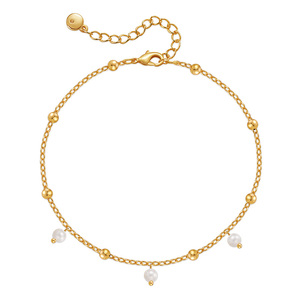 Chaîne de cheville perlée plaquée <span class=keywords><strong>or</strong></span> 18 carats de qualité supérieure avec breloques en perles, bijou de <span class=keywords><strong>pied</strong></span> réglable en cuivre pour <span class=keywords><strong>femme</strong></span> - Product Image 2