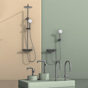 Juego de Ducha de Pared con Rociador Superior, Tres Velocidades, Agua Fría/Caliente, Acabado Dorado Cepillado, Totalmente en Cobre, con Calentador de Agua Integrado y Grifo de Baño Elevable - Product Image 2