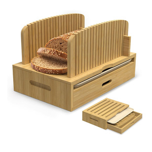 Planche à découper en bambou avec tiroir et plateau à miettes pour la cuisson et le rangement des toasts - Product Image 1