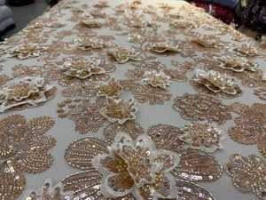 Tessuto africano in Tulle con perline e paillettes, pizzo a rete viola, adatto per abiti da sposa e abiti da festa - Product Image 6