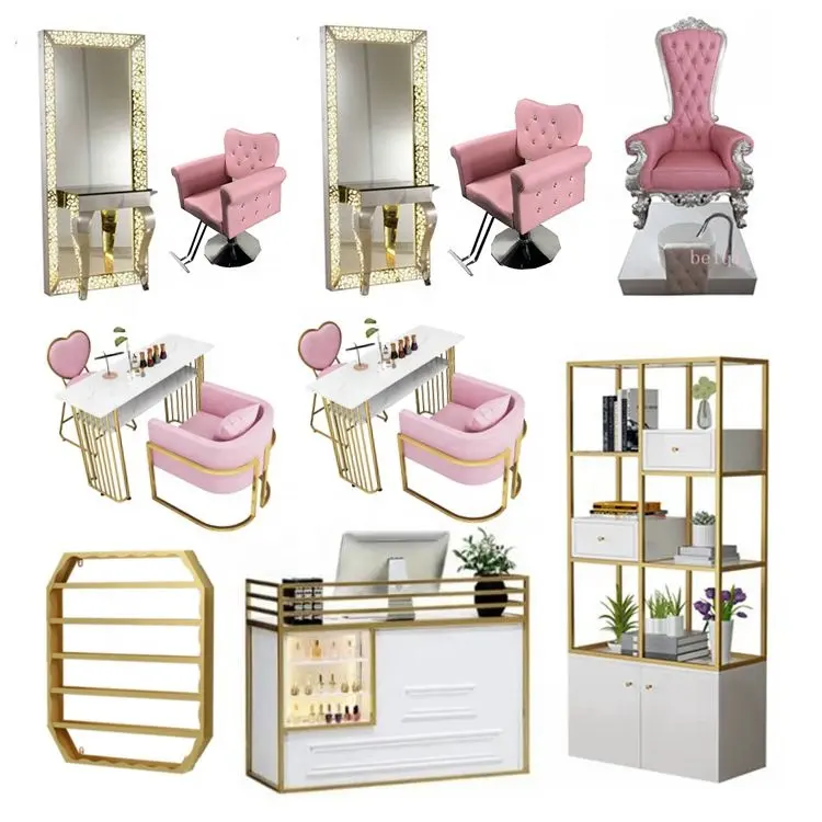 Set Furnitur Salon Mewah Modern Baru Kursi Tukang Cukur Merah Muda Elegan untuk Dijual Prancis