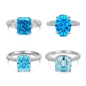 Populaire Aquamarijn Sieraden Diamanten Ring 925 Sterling 8a Ijs Kubische Zirkonia Hoge Carbon Diamanten Ring Voor Vrouwen Meisjes