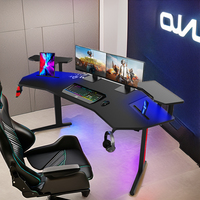 Bureau réglable en fibre de carbone avec éclairage LED, grand format, en forme d'ailes, pour ordinateur, bureau d'étude et de jeu en forme de L
