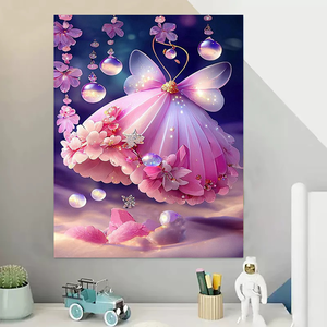 ชุดเดรสพิมพ์ลายผีเสื้อสีชมพูสำหรับผู้เริ่มต้นเป็นมิตรกับชุดตัวเลข40x5 0ซม./16x20นิ้วสำหรับศิลปะบนผนังบ้านเรื่องแนวนอน - Product Image 6