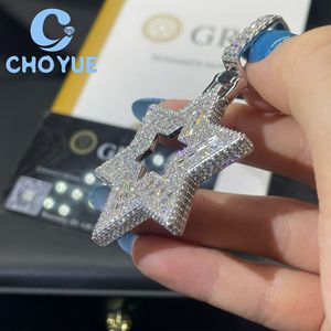 Colgante de Estrellas de Moissanita de Plata 925 de Alta Calidad, Corte Baguette, Estilo Hip Hop, para Hombre y Mujer, Pasa el Test de Diamantes con GRA - Product Image 4