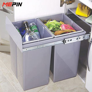 Double Sliding Pull-Out Kitchen Under Mount Waste Containers, Trash Bins Recycling Garbage Can, 30 Liter